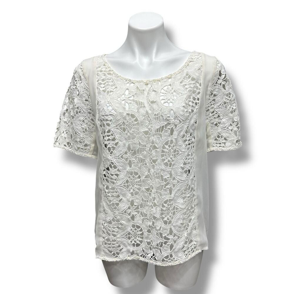 American Eagle Outfitters Top Size L Crocheted Ivory White Short Sleeve Y2K Boho